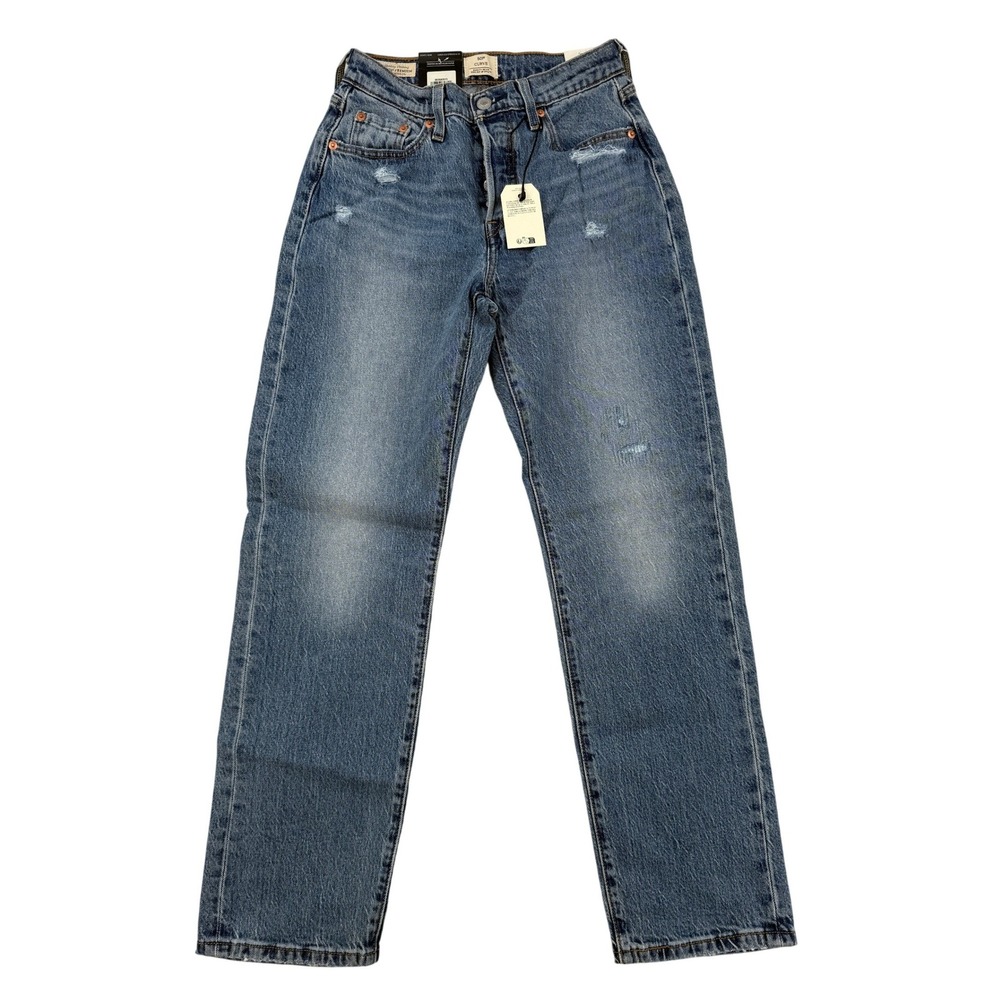 Levis Premium 501 Curve High Rise Straight Distressed Jeans 26x30 Medium Wash